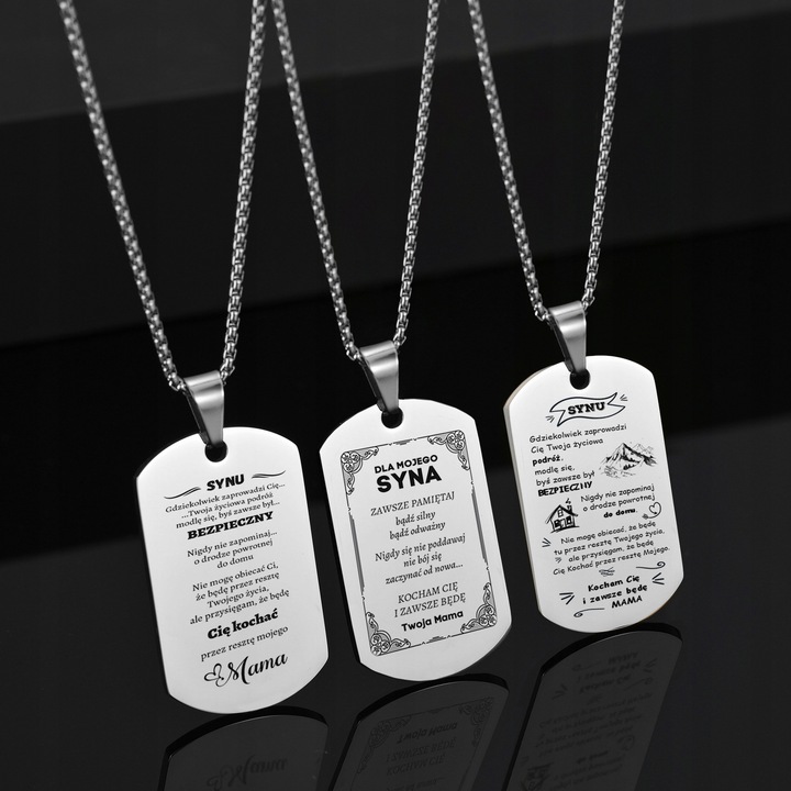 Srebrny Nieśmiertelnik Grawer Prezent dla Syna od Mamy Naszyjnik Męski BOX