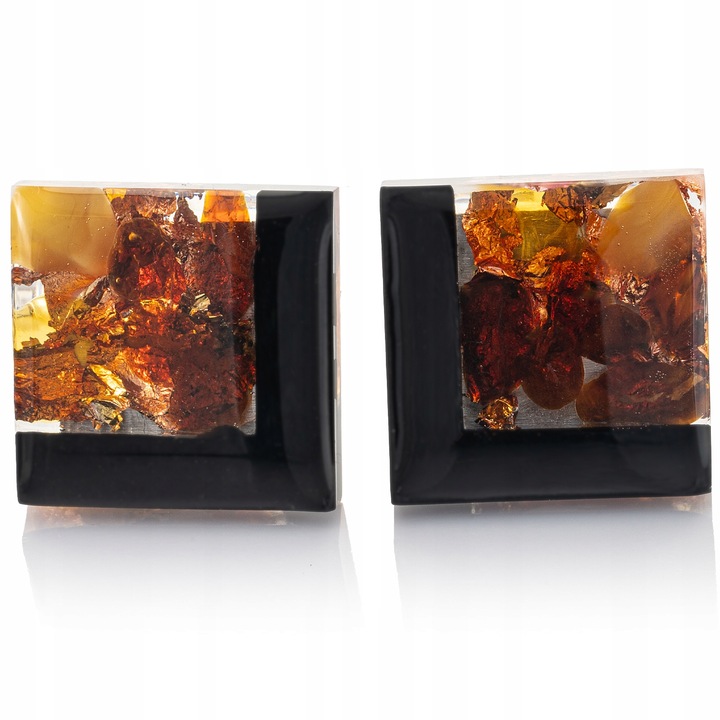 Duże srebrne spinki do mankietów Węgiel i Bursztyn SMW-027