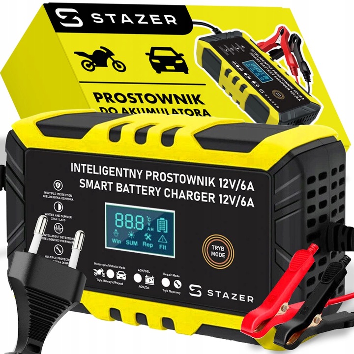 PROSTOWNIK DO AKUMULATORÓW SAMOCHODOWY AUTOMATYCZNY Z FUNKCJĄ NAPRAWY 12V