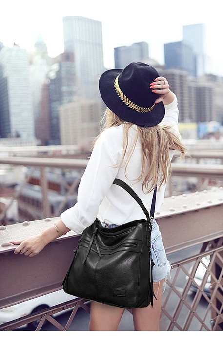 Torebka Czarna Damska TORBA Eko Skóra Pojemna A4 na Zamek