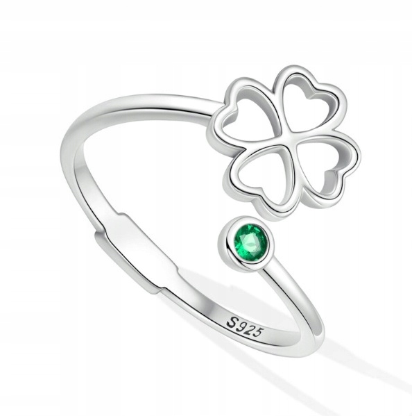 Pierścionek Koniczynka srebro regulowany s925 +pudełko