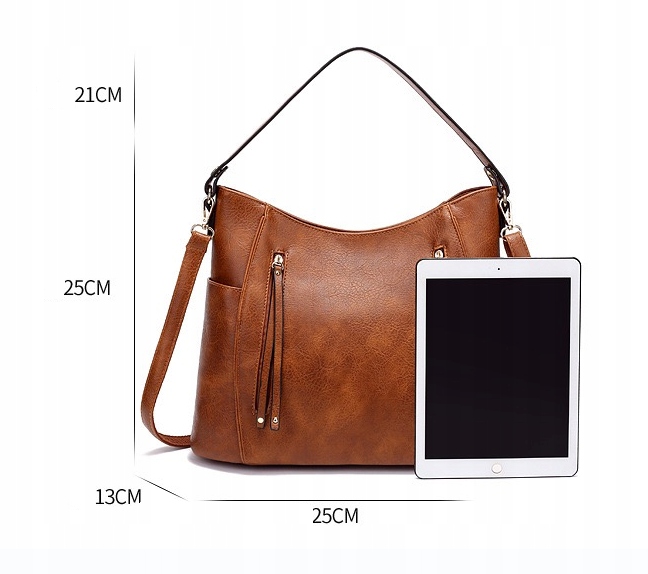 Torebka Duża BRĄZOWA Damska Pojemna Do pracy A4 Torba