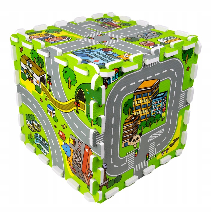 GRUBE PUZZLE PIANKOWE DUŻA MATA PODŁOGOWA EDUKACYJNA 90x90 ULICE MIASTO