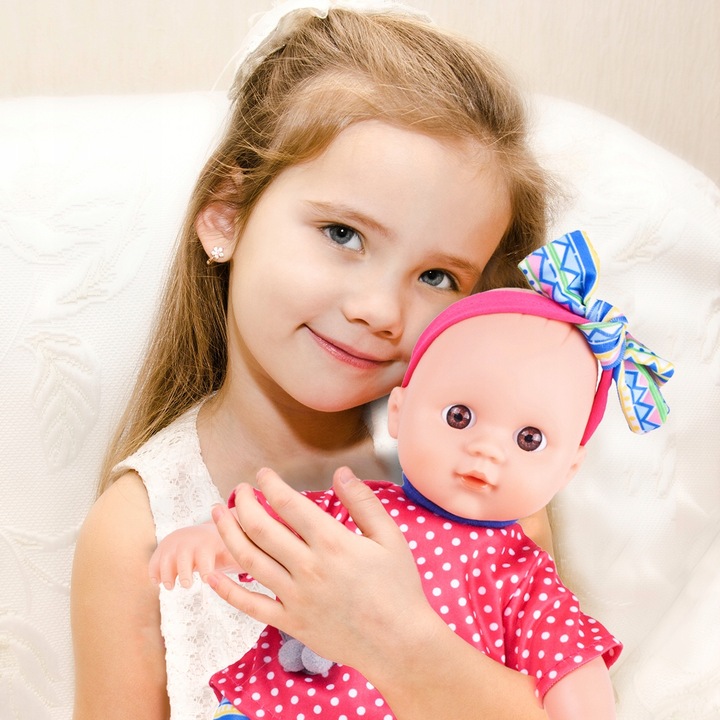 LALKA MIĘKKA INERAKTYWNA BOBAS NIEMOWLAK ZE SMOCZKIEM WYDAJE DŹWIĘKI 31 CM