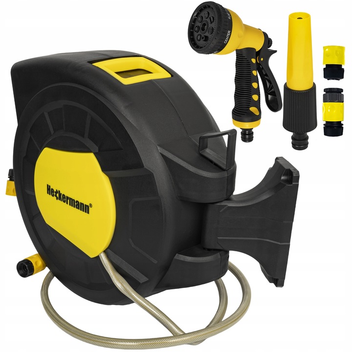 WĄŻ OGRODOWY ZWIJANY AUTOMATYCZNY BĘBEN PISTOLET ZRASZACZ KOŃCÓWKI 27m