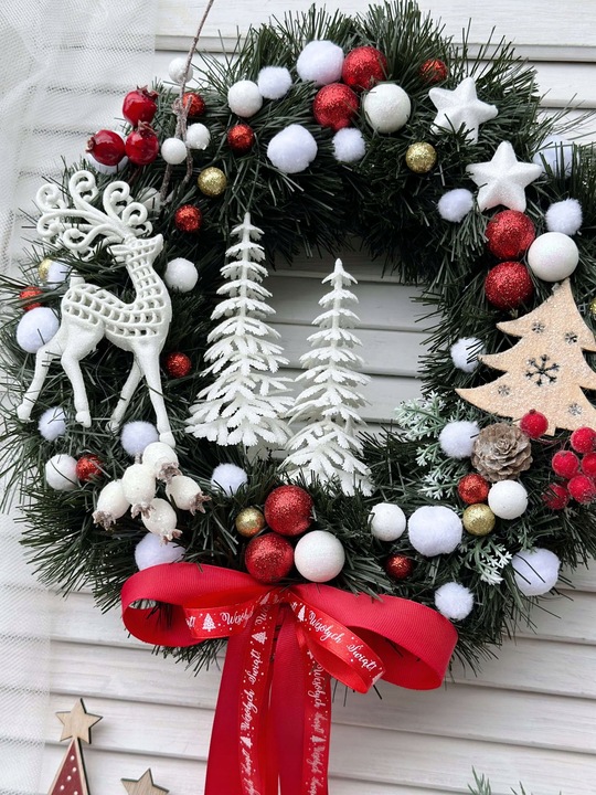 WIANEK ŚWIĄTECZNY BOŻE NARODZENIE WIENIEC NA DRZWI STROIK CHOINKI RENIFER