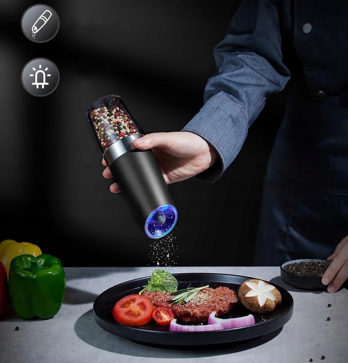ELEKTRYCZNY MŁYNEK DO PIEPRZU ZESTAW 2 SZT MŁYNKÓW DO SOLI I PIEPRZU, Z LED