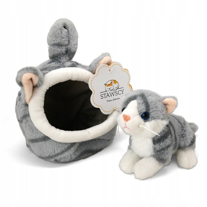 ZESTAW DOMEK SZARY KOTEK kot W DOMKU pluszak PLUSZOWY MASKOTKA przytulanka