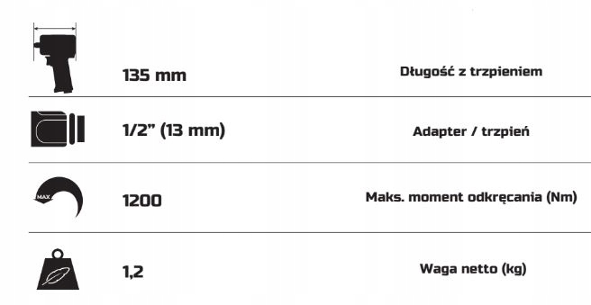 INVENTO Pneumatyczny klucz udarowy 1/2" 1200 Nm do kół z udarem