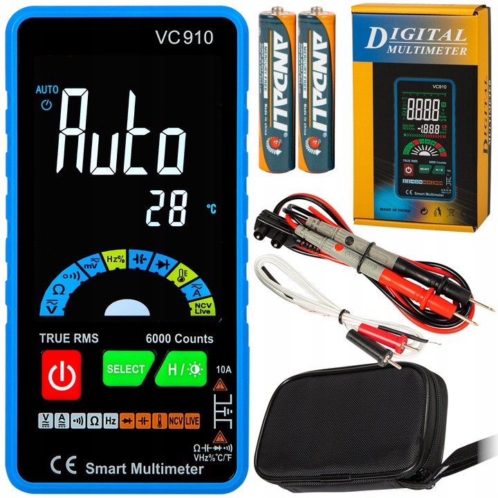 SMART MULTIMETR MIERNIK CYFROWY PRĄDU ZESTAW LCD LATARKA ELEKTRYCZNY NCV