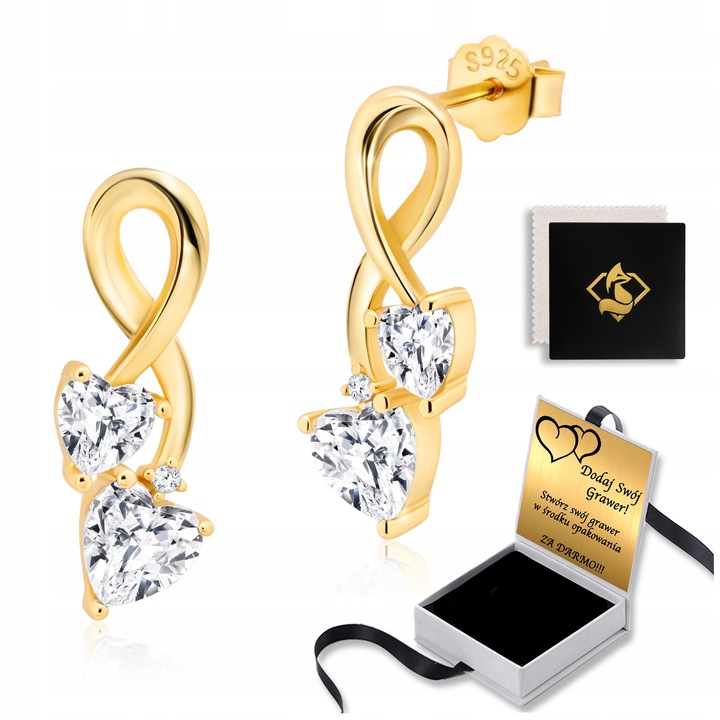 Złote Kolczyki z Cyrkoniami w Kształcie Serca GRAWER GRATIS dla Żony Córki