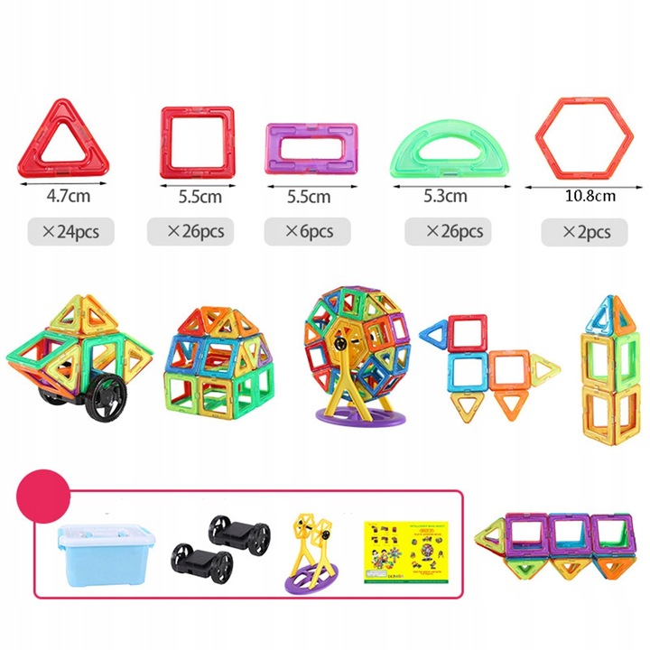 DUŻE KLOCKI MAGNETYCZNE KONSTRUKCYJNE EDUKACYJNE DLA DZIECI 3D 180ELE