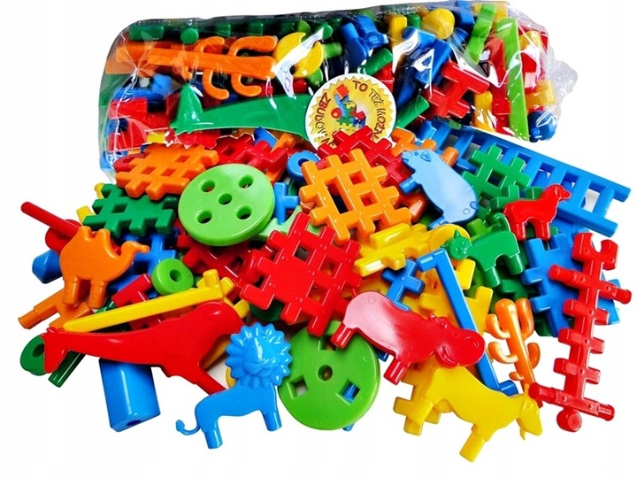 ZESTAW KLOCKI WAFLE MIX 80 EL + WAFLE 48 ADUSIE - 128 elementy