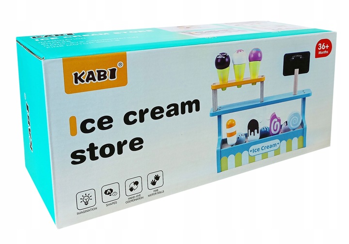 LODZIARNIA DLA DZIECI WITRYNA Z LODAMI STOISKO DREWNIANY SKLEPIK DLA DZIECI