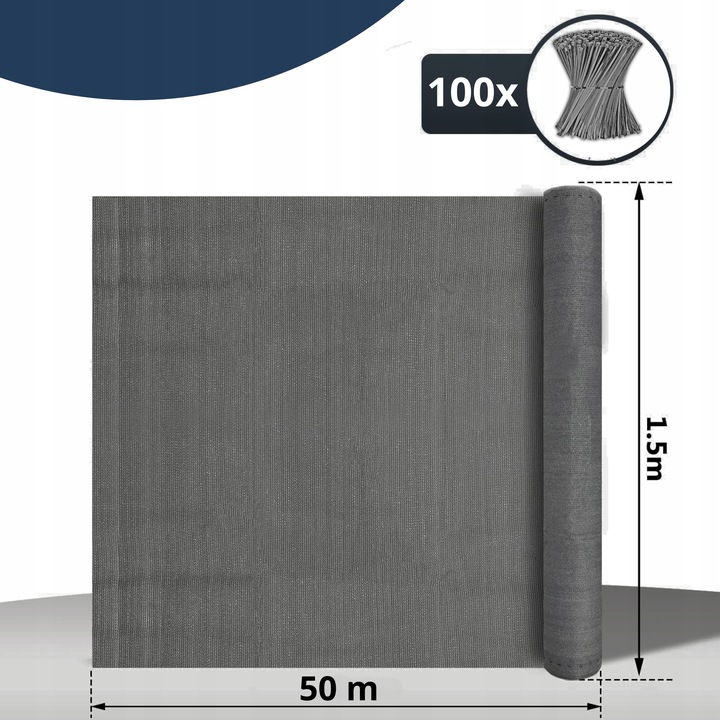 SIATKA CIENIUJĄCA 1,5x50m 90% MASKUJĄCA 140g/m2 OSŁONA OGRODZENIE PŁOT UV5%