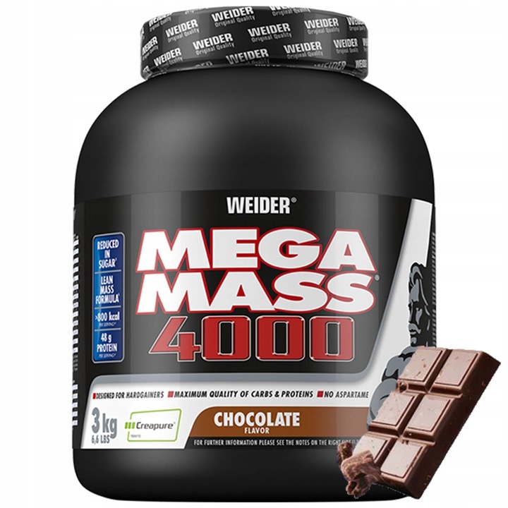 WEIDER MEGA MASS 4000 3kg GAINER CZEKOLADA MASA BIAŁKO WĘGLOWODANY