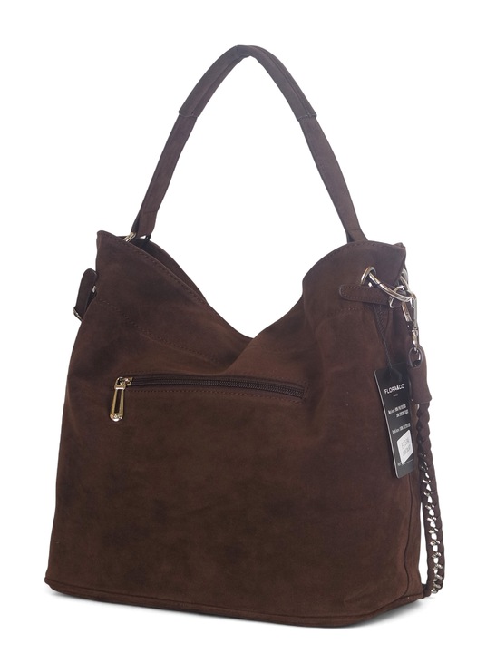 Flora&Co Paris Czekoladowa zamszowa torebka Worek Łańcuszek + Pasek Zamsz