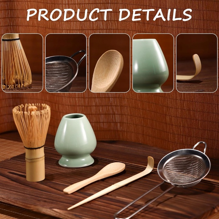 Zestaw Matcha 5-Częściowy Z Miotełką Sitkiem I Łyżkami Bambusowymi CHWNIBAY