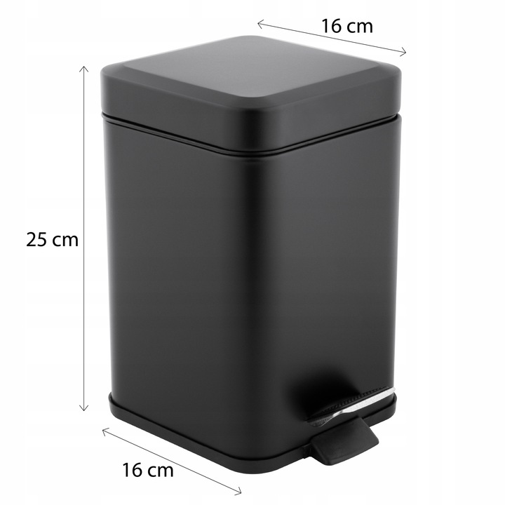 Kosz na śmieci 3L łazienkowy do WC łazienki toalety WOLNY OPAD czarny