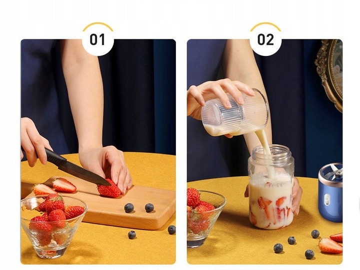 BLENDER KIELICHOWY PRZENOŚNY BEZPRZEWODOWY KEMPING 400ML 2 KUBKI