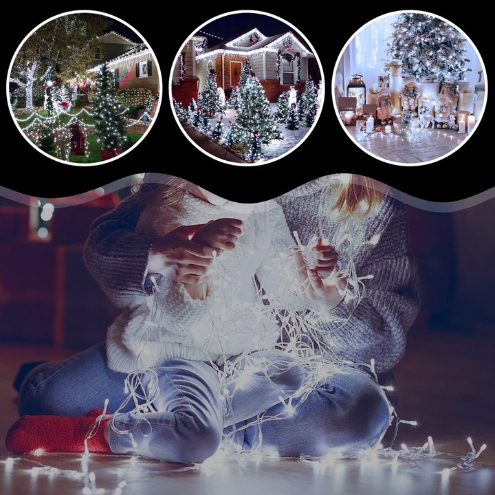 LAMPKI CHOINKOWE ŚWIĄTECZNE 1000LED ZEWNĘTRZNE WEWNĘTRZNE BIAŁE ZIMNE 68M