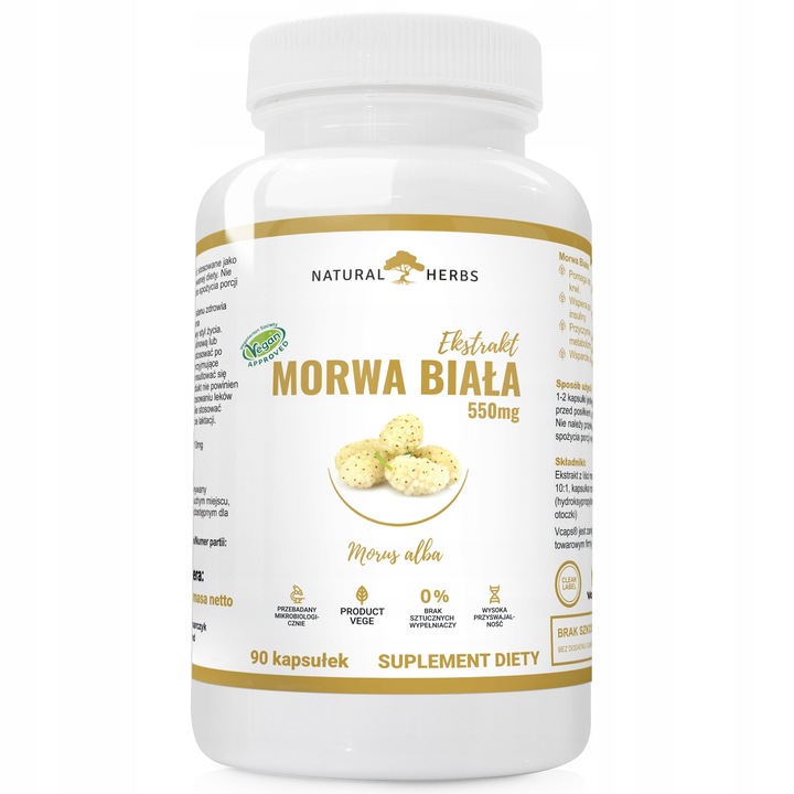 Morwa Biała Ekstrakt 550mg 10:1 Niski cukier 90kap