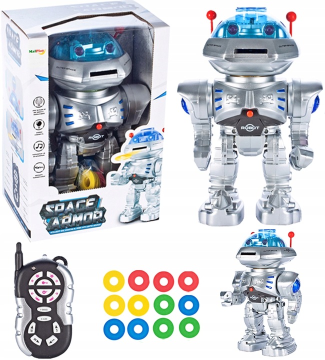 ZDALNIE STEROWANY ROBOT Pilot R/C STRZELAJĄCY KRĄŻKAMI do 5 metrów CHODZI