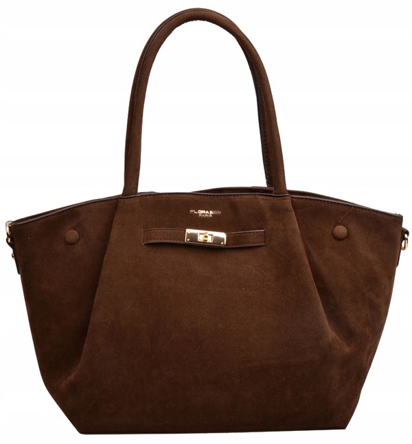 FLORA&CO torebka damska MIEJSKA na ramię ZAMSZ A4 CZEKOLADA