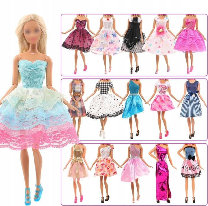 ZESTAW XL UBRANIA DLA LALEK SUKNIE BALOWE AKCESORIA PREZENT DLA DZIECKA