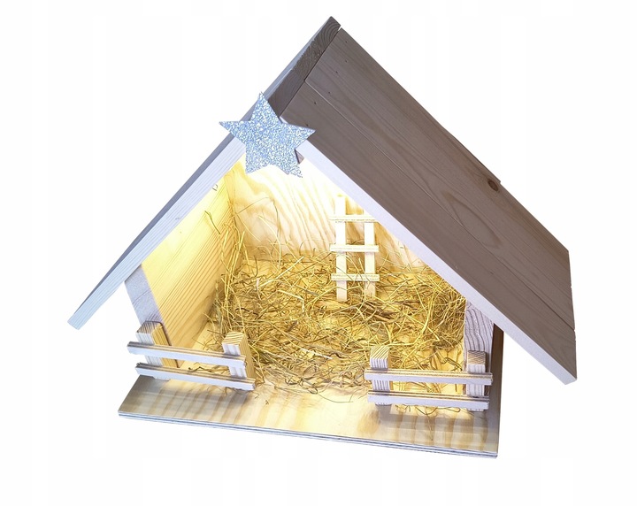 Szopka Bożonarodzeniowa drewniana stajenka oświetlenie led