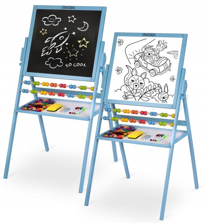 TABLICA DWUSTRONNA EDUKACYJNA DLA DZIECI MAGNETYCZNA KREDOWA + AKCESORIA