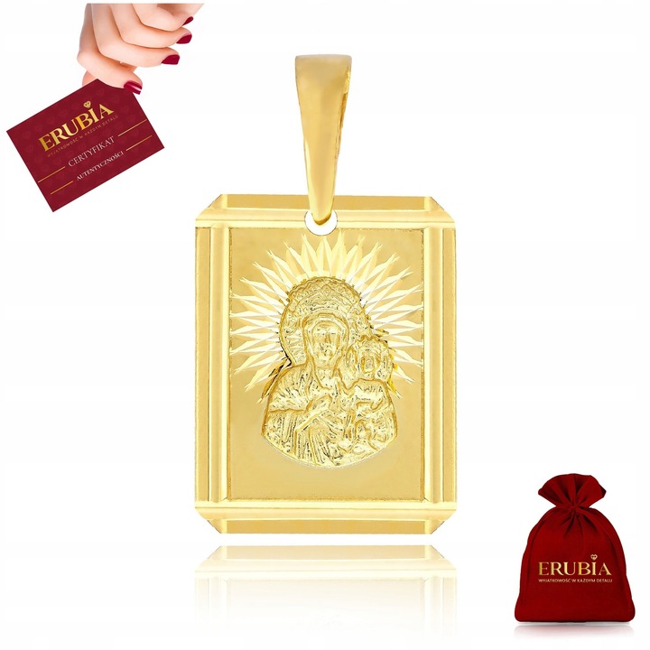 ZŁOTY MĘSKI MEDALIK MATKA BOSKA CZĘSTOCHOWSKA, SREBRO PRÓBA 925 POZŁACANY