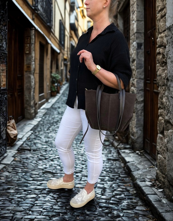 Czekoladowa zamszowa torebka brązowa shopper ZAMSZ NATURALNY łódka