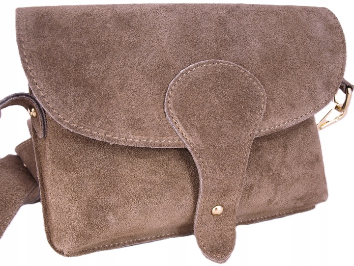 Zamszowa Torebka włoska MOKKA nerka listonoszka MAXI DUŻA WERSJA Pelle