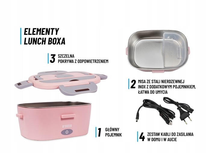 ELEKTRYCZNY LUNCH BOX POJEMNIK PODGRZEWACZ OBIADU DO BIURA AUTA TIRA 12/24V