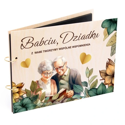 Piękny prezent na dzień babci i dziadka drewniany album wzory nadruk A4
