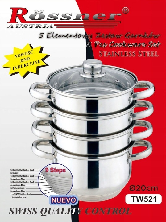 Garnki do Gotowania na Parze Parowar 5elm 3L. 20cm