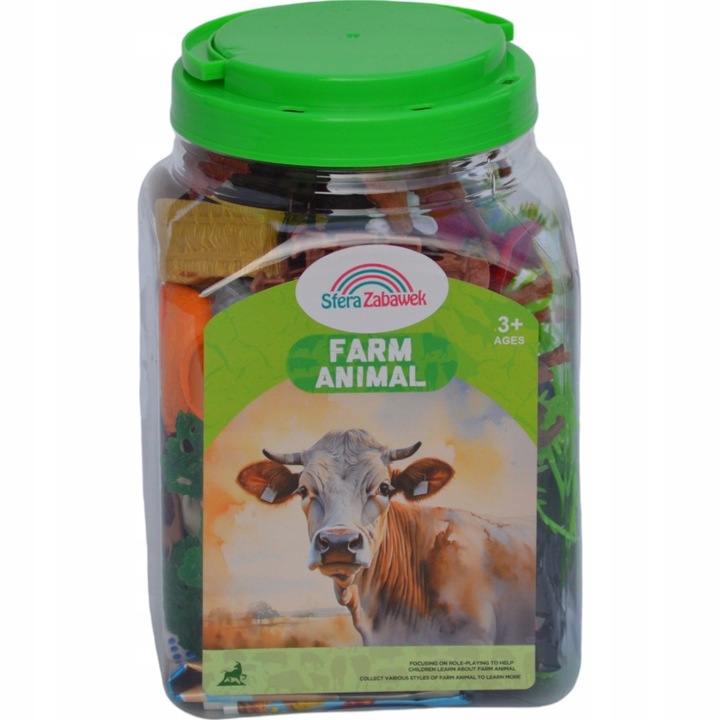 FARMA FIGURKI ZWIERZĘTA WIEŚ DUŻY ZESTAW W POJEMNIKU GOSPODARSKIE ZAGRODA M