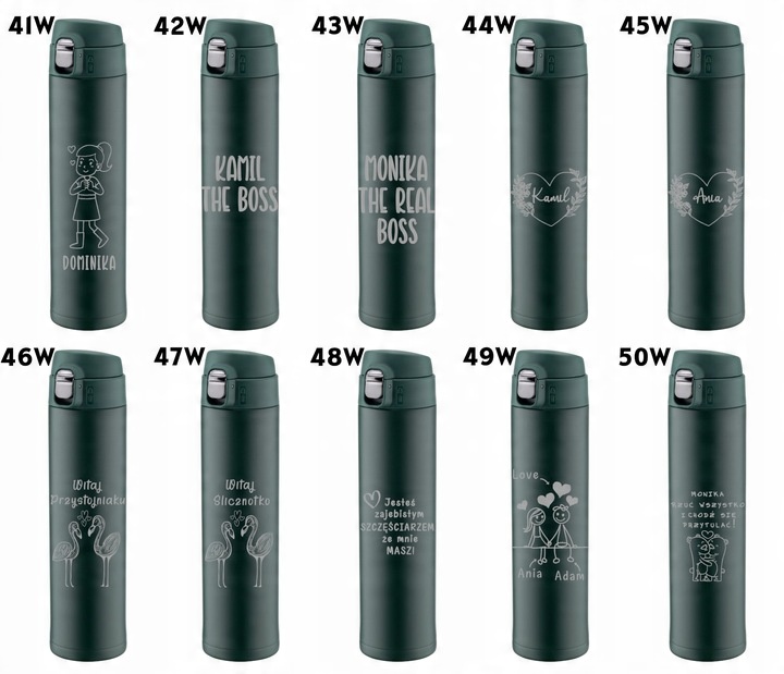 Kubek termiczny zielony z ustnikiem blokadą 520ml GRAWER logo Urodziny