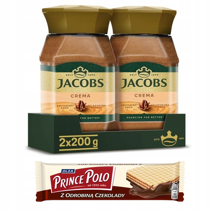 Kawa rozpuszczalna Jacobs Crema 2x 200g, Prince Polo GRATIS
