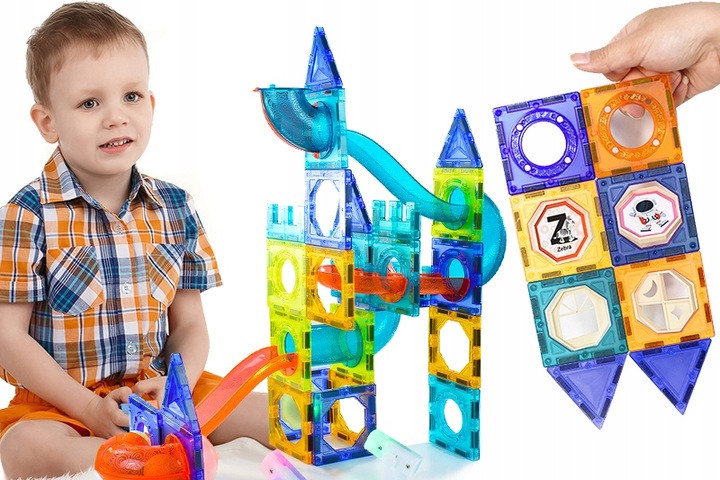 ZESTAW DLA DZIECKA KLOCKI MAGNETYCZNE TOR 75 ELEMENTÓW KONSTRUKCYJNE GRA