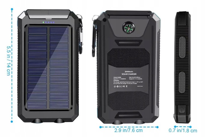 SOLARNY POWER BANK 20000mAh 2x USB LATARKA