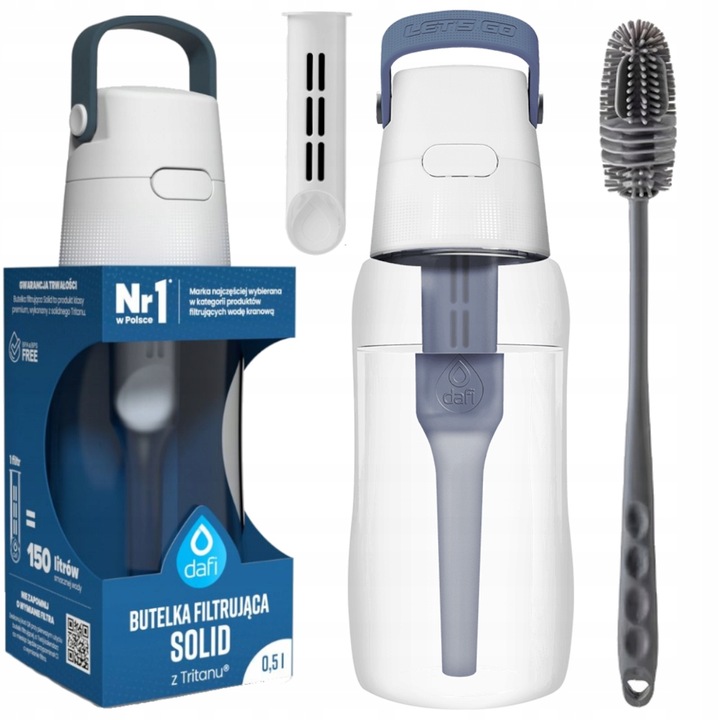 Butelka Bidon Dafi Solid 0,5 jeansowa zestaw ze szczoteczką do mycia