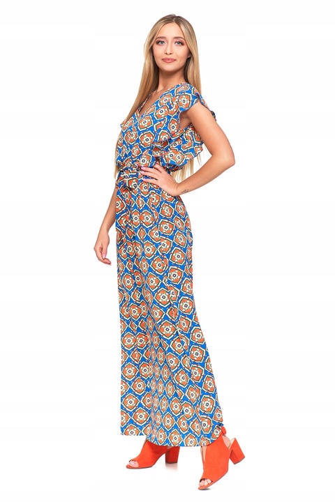 KOBIECA DŁUGA SUKIENKA DAMSKA MAXI LETNIA W ORIENTALNY WZÓR MORAJ R.M