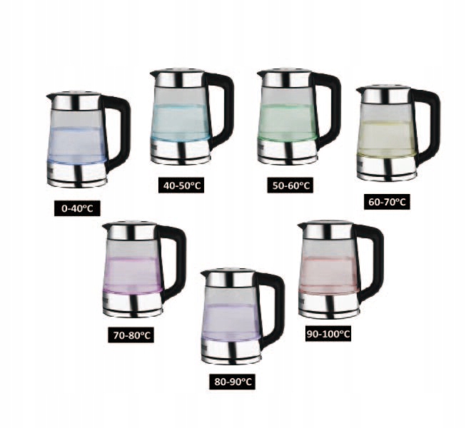 CZAJNIK ELEKTRYCZNY SZKLANY 1,7L 2200W REGULACJA TEMPERATURY LED LCD