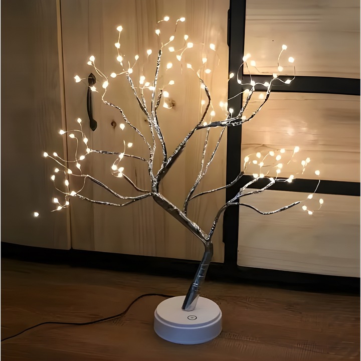 LAMPKA DRZEWKO BONSAI LED 50 CM SREBRNE CHOINKA ŚWIECĄCE USB