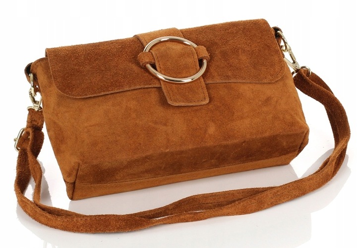 VERA PELLE Cudowna zamszowa brązowa listonoszka na długim pasku S55