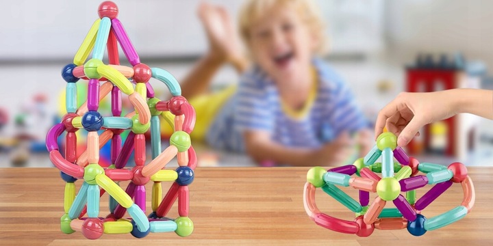 Klocki Magnetyczne Konstrukcyjne Edukacyjne Dla Dzieci Duże Elementy 98 El
