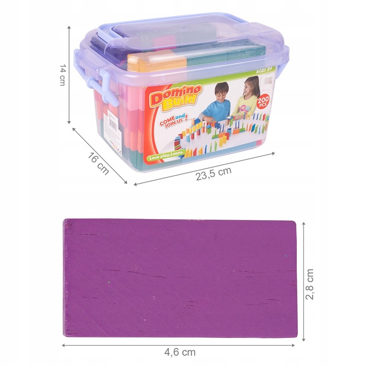 KLOCKI DOMINO KOLOROWE DREWNIANE EDUKACYJNE GRA ZRĘCZNOŚCIOWA 200 ELEMENTÓW