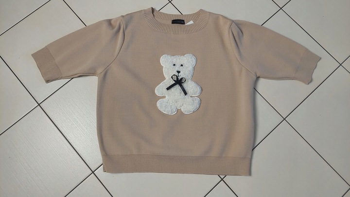 COCOMORE Sweter w Pasy MIŚ Bear Beżowy + Biały + Camel Nowość